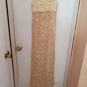 Scala Women's Large Silk and Beaded Prom/formal gown light gold